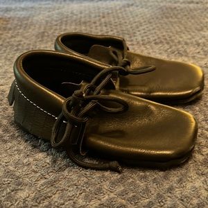 Handmade black moccasins size 8/9 kids